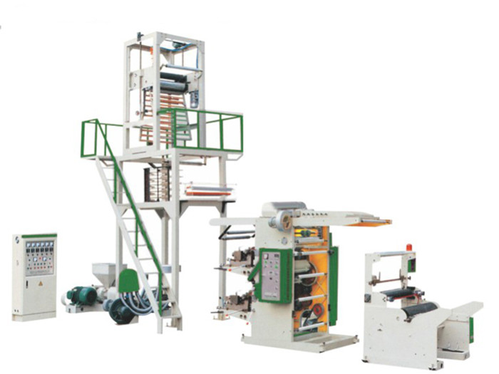 HDPE High Speed Film Blowing Machine With 2 colors flexo printing machine